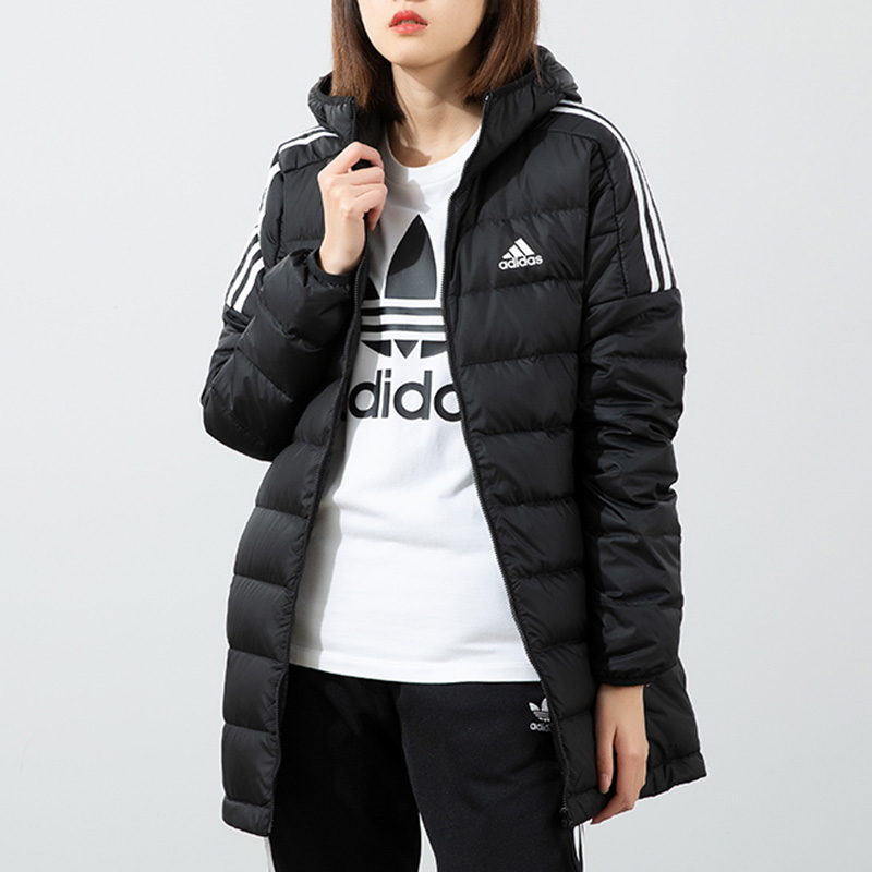 Adidas阿迪达斯外套女连帽保暖防风运动服中长款休闲羽绒服GH4590