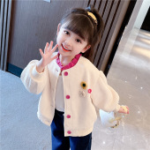 儿童开衫 女宝宝秋装 女童华夫格外套洋气时髦春秋2022新款 早秋童装