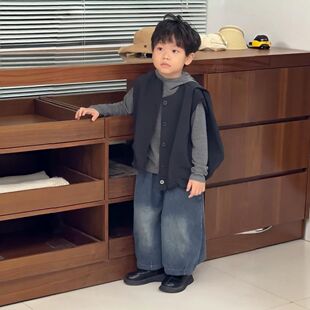 男童春款套装兄妹2026新款女童连帽卫衣痞帅衣服宝宝马甲三件套
