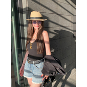 tingtings 叠穿法则 黑色显瘦吊带背心女秋带胸垫内搭打底上衣