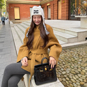 tingtings 100绵羊毛双面呢外套女秋冬新款 高级气质绑带呢子大衣