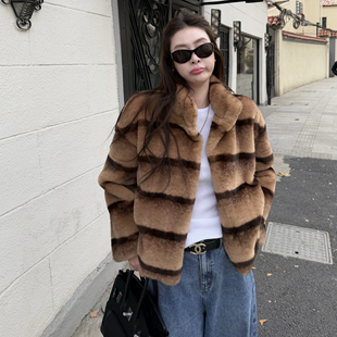 tingtings 1/20PM20点【雪山晕染】高级环保皮草外套女冬保暖上衣