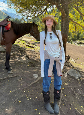 tingtings白色长袖t恤女秋冬新款内搭针织羊绒打底衫黑色百搭上衣