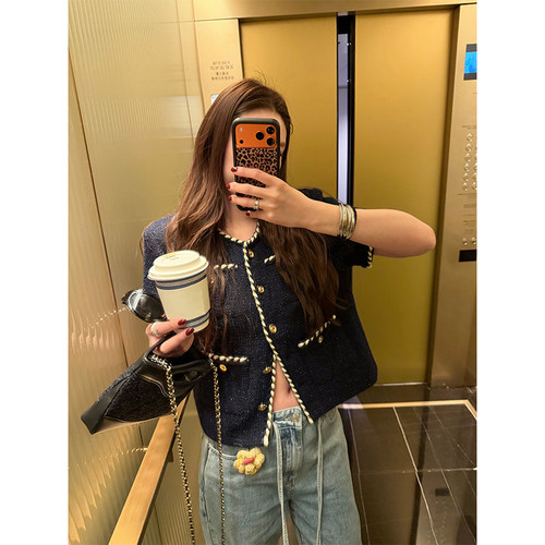 小香风短袖外套女轻奢羊毛上衣