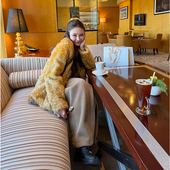 新款 tingtings 可爱小鹿印花环保皮草外套女冬季 保暖高级毛毛上衣