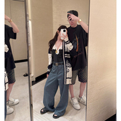 蓝色条纹裤 宽松阔腿裤 子休闲牛仔裤 tingtings 女夏季 新款 拖地长裤