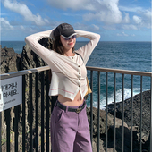 专机勾线 白色开衫 长袖 tingtings t恤女亲肤内搭打底上衣空调衫