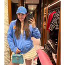 tingtings 休闲夹克上衣 蓝色刺绣小熊连帽卫衣拉链外套女春季 新款