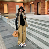 松弛卡其色工装 休闲弯刀裤 裤 新款 tingtings 美式 女秋季 宽松阔腿裤