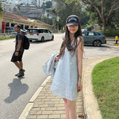 宽松慵懒条纹长袖 亚麻衬衫 套装 tingtings 女夏气质吊带裙休闲短裤