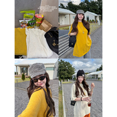 女秋冬新款 tingtings 黄色针织短袖 洋气加厚保暖内搭打底羊毛上衣