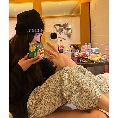 tingtings 蓝色碎花休闲九分裤女夏季新款气质宽松直筒裤洋气裤子