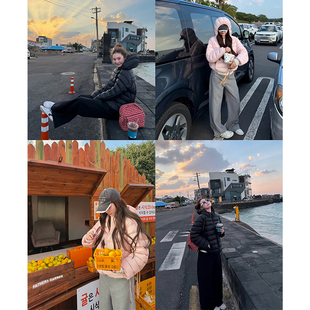 tingtings 轻盈90白鸭绒排骨羽绒服外套女冬季保暖粉色连帽面包服