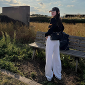 灰色加绒休闲裤 女秋冬新款 舒适宽松慵懒裤 tingtings 子运动阔腿裤