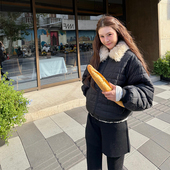 新款 tingtings 两面穿翻领羊毛棉服外套女冬季 夹棉加厚毛毛棉衣