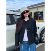 新款 tingtings 含40%羊毛黑色花边小香风外套女秋季 气质名媛上衣