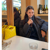 短款 tingtings 藏青格纹立领羽绒服外套女冬季 保暖鸭绒面包服上衣