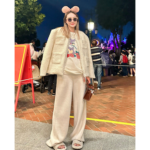 tingtings 白色裤子貂绒阔腿裤女秋冬2025新款宽松垂感拖地直筒裤