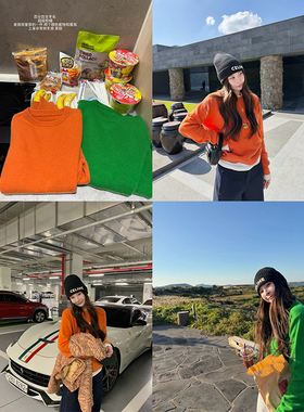 tingtings绿色100羊毛衫针织上衣女秋冬新款舒适软内搭糯圆领毛衣