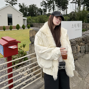 tingtings 托卡毛领羊毛白色派克羽绒服外套女冬季保暖95白鹅绒服