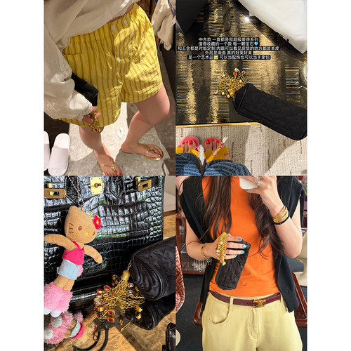 高级小香风菱格链条筒包女手拿包
