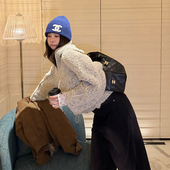 气质短款 tingtings 灰色粗花呢立领夹克外套女冬季 羊毛夹棉上衣