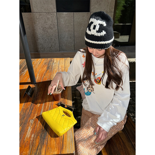tingtings趣味美人鱼项链印花长袖t恤女秋季新款宽松慵懒休闲上衣