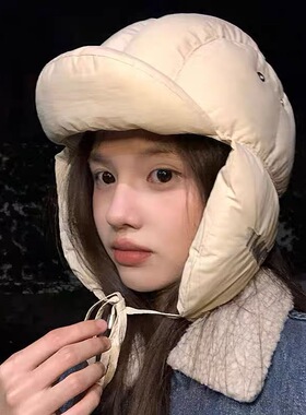 韩国冬季羽绒夹棉雷锋帽女轻盈保暖护耳飞行帽男户外骑行休闲百搭