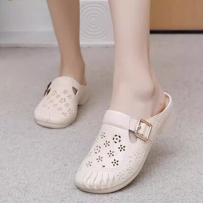 2025夏季新款包头半拖鞋女静音软底外穿室内凉鞋厚底防滑踩屎感潮