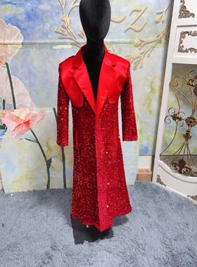出租出售亮片女童模特潮流时尚百搭红色走秀套装