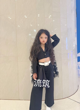 出租出售儿童礼服2025新款男童女童黑色模特走秀个性潮服西服套装