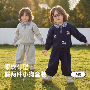 威尔贝鲁宝宝套装春秋款2026男女童学院风卫衣裤子两件套儿童春装