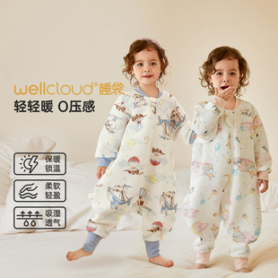 威尔贝鲁婴儿睡袋春秋冬儿童睡衣宝宝分腿睡袋男女孩家居服连体衣
