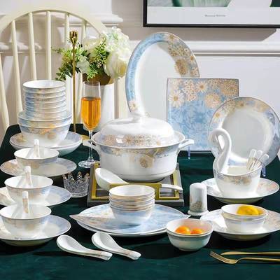 碗盘组合景德镇骨瓷餐具套装家用陶瓷中式乔迁轻奢高档2021年新款