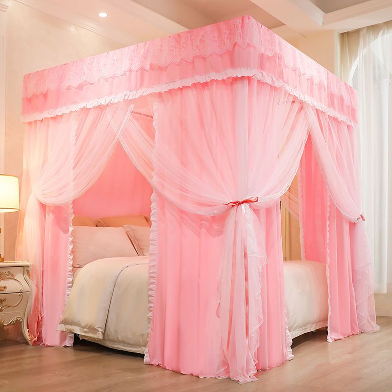 家用蚊帐床帘一体式公主风遮光防尘床幔加密加厚宫廷式三开门帐纱