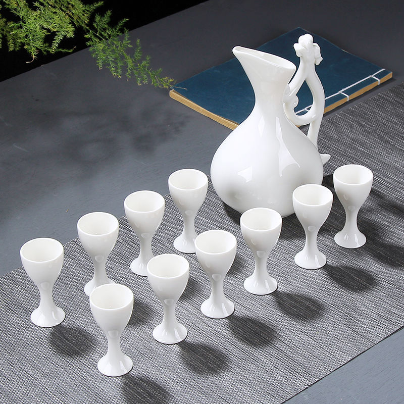 酒壶古风创意陶瓷家用一斤酒壶白酒一口杯仿古酒蛊分酒器清酒带把