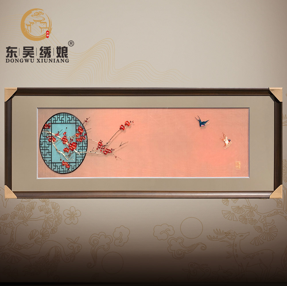 苏州简约风格挂画刺绣梅花花鸟客厅沙发背景墙装饰纯手工成品苏绣