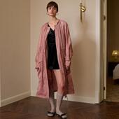 TOP家 老钱松弛感细边圆领休闲抽褶浆果色廓形风衣外套女 Vintage