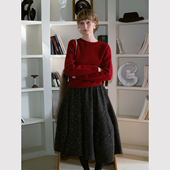 TOP家 羊毛混纺花苞半身裙 浪漫复古立体剪裁松紧腰 优雅廓形 法式