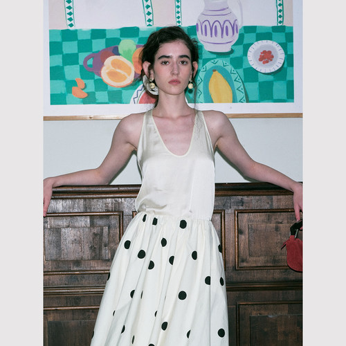 TOP家真丝醋酸缎面U领背心