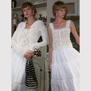 荃手工立体镂空花朵针织开衫 TOP家 复古 法式 背心吊带 秘境花园