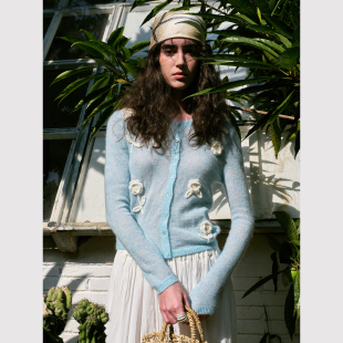 温暖早春 羊驼羊毛混纺针织开衫 法式 荃手钩花卉 复古浪漫 TOP家