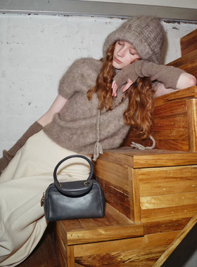 TOP家 冬日氛围 法式复古羊驼毛混纺小高领针织衫/流苏辫子针织帽