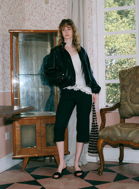 TOP家 时髦人B败capri pants 法式复古经典黑色直筒铅笔裤七分裤