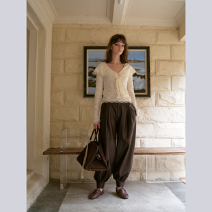 环保pu哑光咖色灯笼皮裤 TOP家 复古柔软高质 法式 时髦松弛