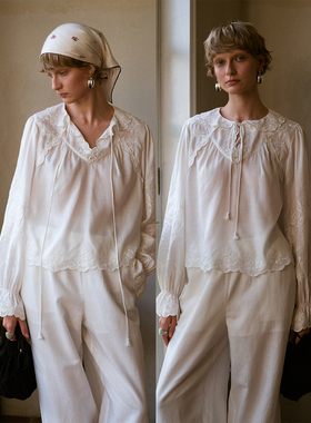 TOP家 浪漫美感 法式复古灵动松弛重工刺绣 多穿天丝亚麻长袖衬衫