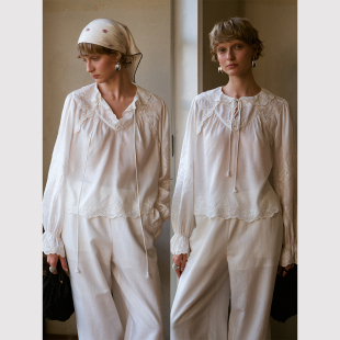 浪漫美感 衬衫 法式 多穿天丝亚麻长袖 复古灵动松弛重工刺绣 TOP家