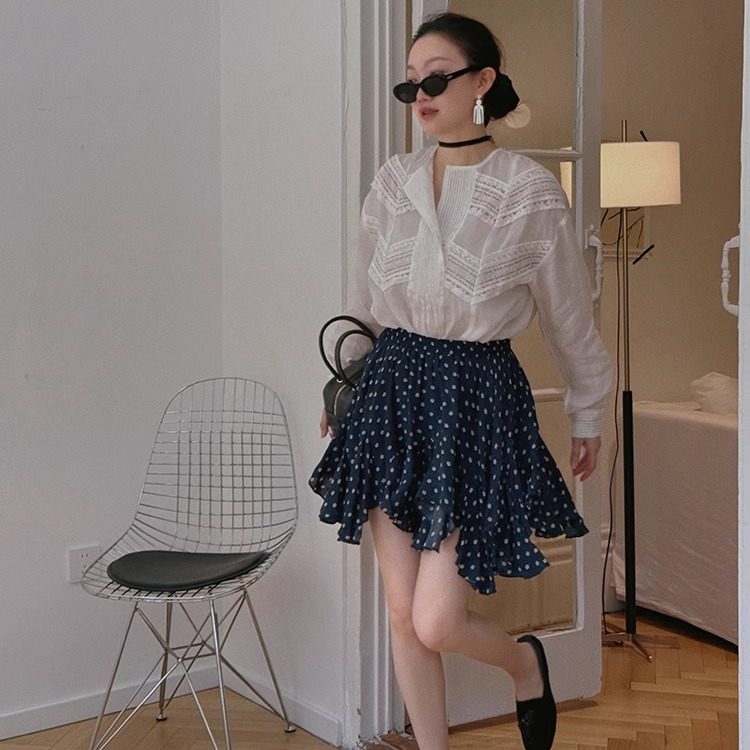 TOP家 灵动氛围 法式浪漫复古飘逸 叠搭王者超大摆碎花半身裙女
