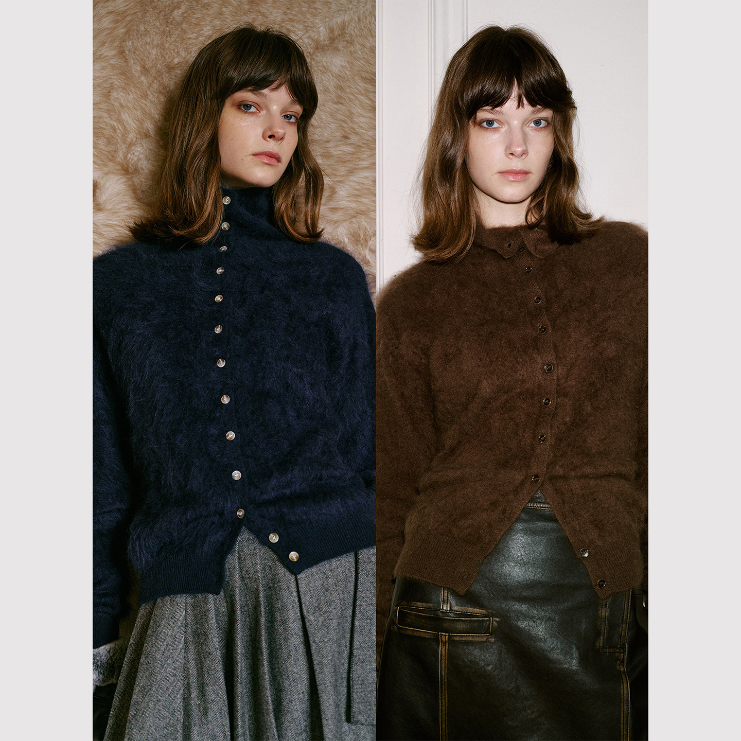 TOP家 轻盈绒雾感 法式时髦复古 两穿款多造型羊毛羊绒混纺针织衫