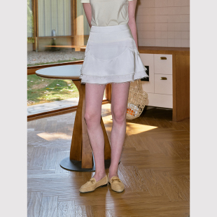 双面醋酸拼接 TOP家 复古柔光缎面 法式 丝花边a字半身裙 独白精灵